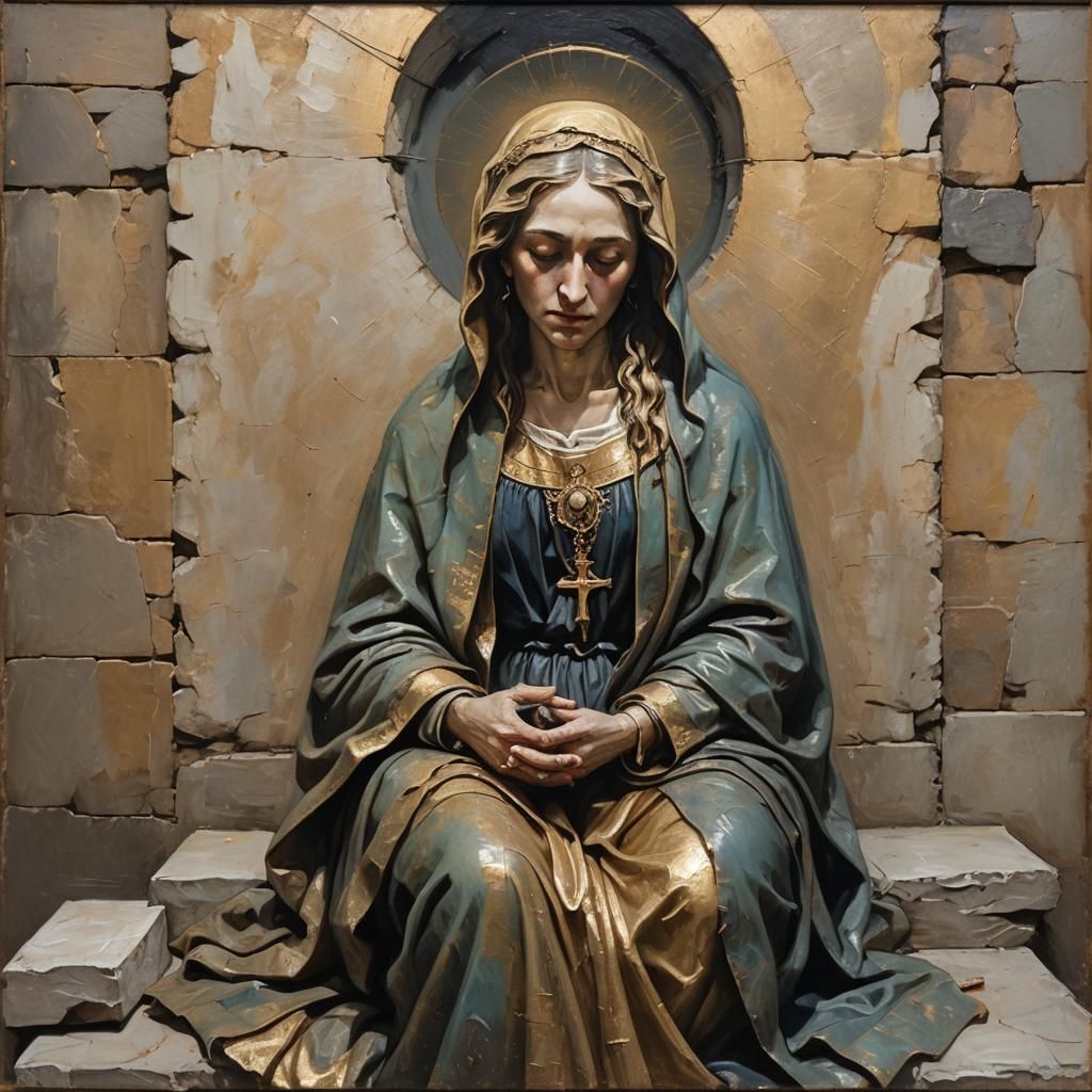 Bedraggled Madonna in Boschian Oil Painting