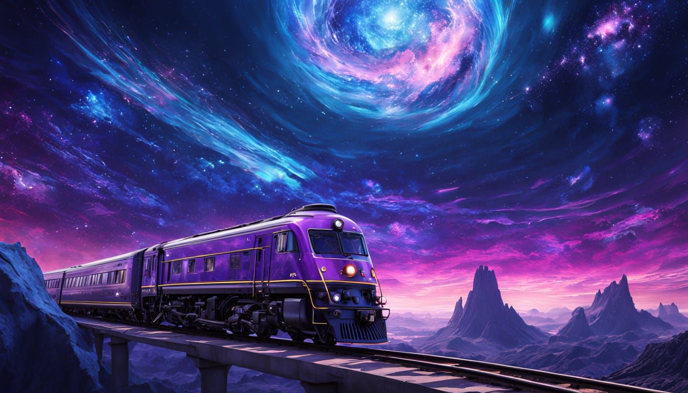 Celestial Train on Starlight Track, Cosmic Illustration