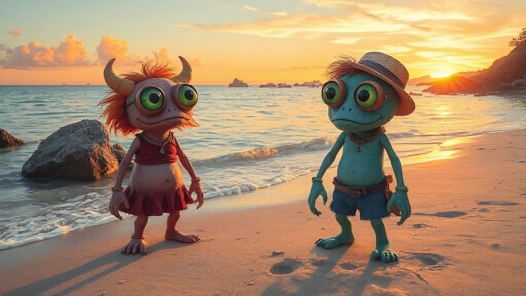 Whimsical Beach Monsters in Dreamy Style