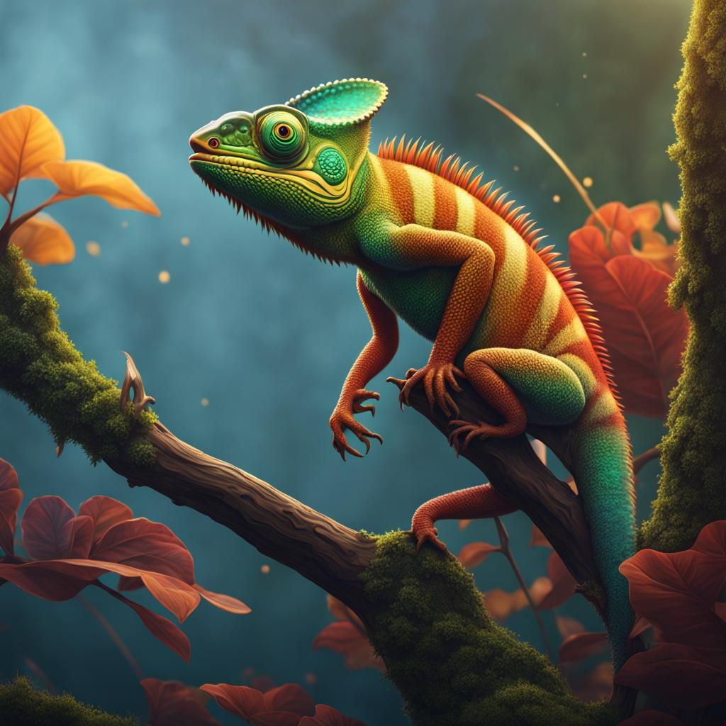 Minimalist Chameleon Icon for Logo, Matte Painting