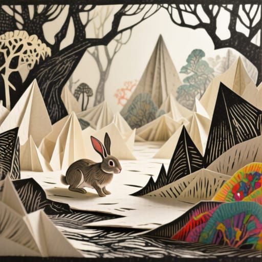 Whimsical Rabbit Explores Surreal Paper World