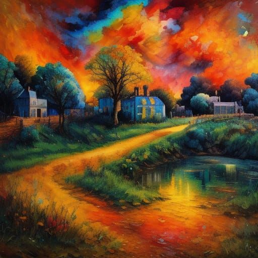 Expressionist Oil Painting of a Woman on Multicolored Backgr...