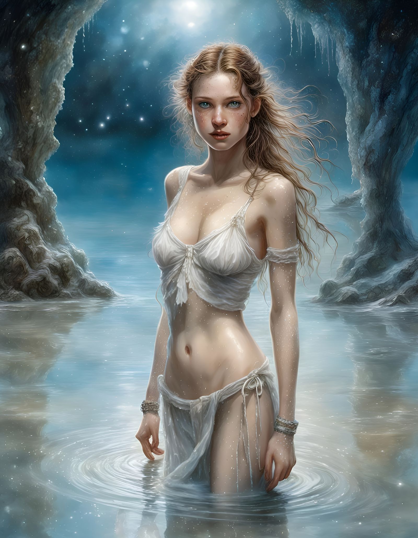 Stardust Girl Walking on Luminous Lagoon