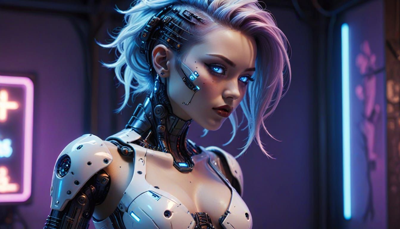 Cyberpunk Gynoid Android in Pinup Pose