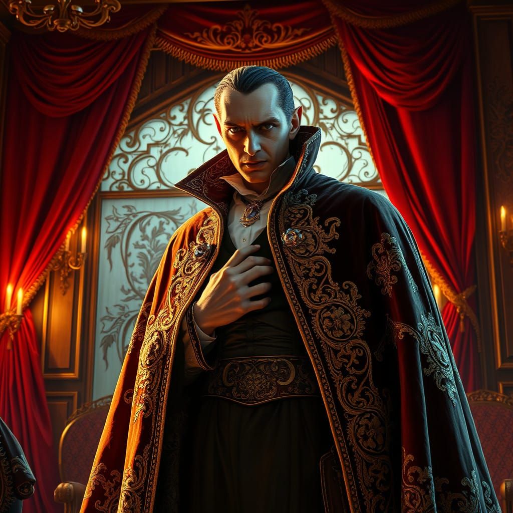 Regal Vampire in Lavish Baroque Setting