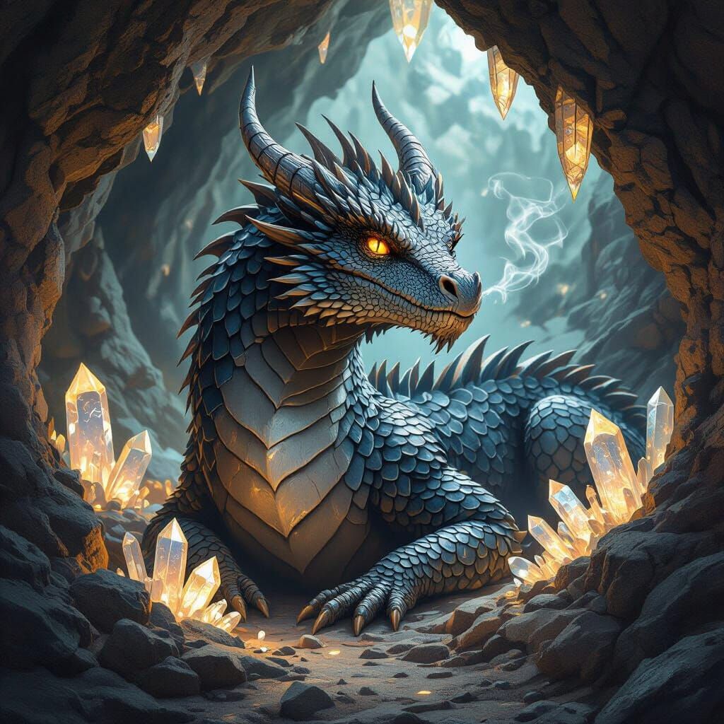 Ancient Obsidian Dragon in Crystal Cavern