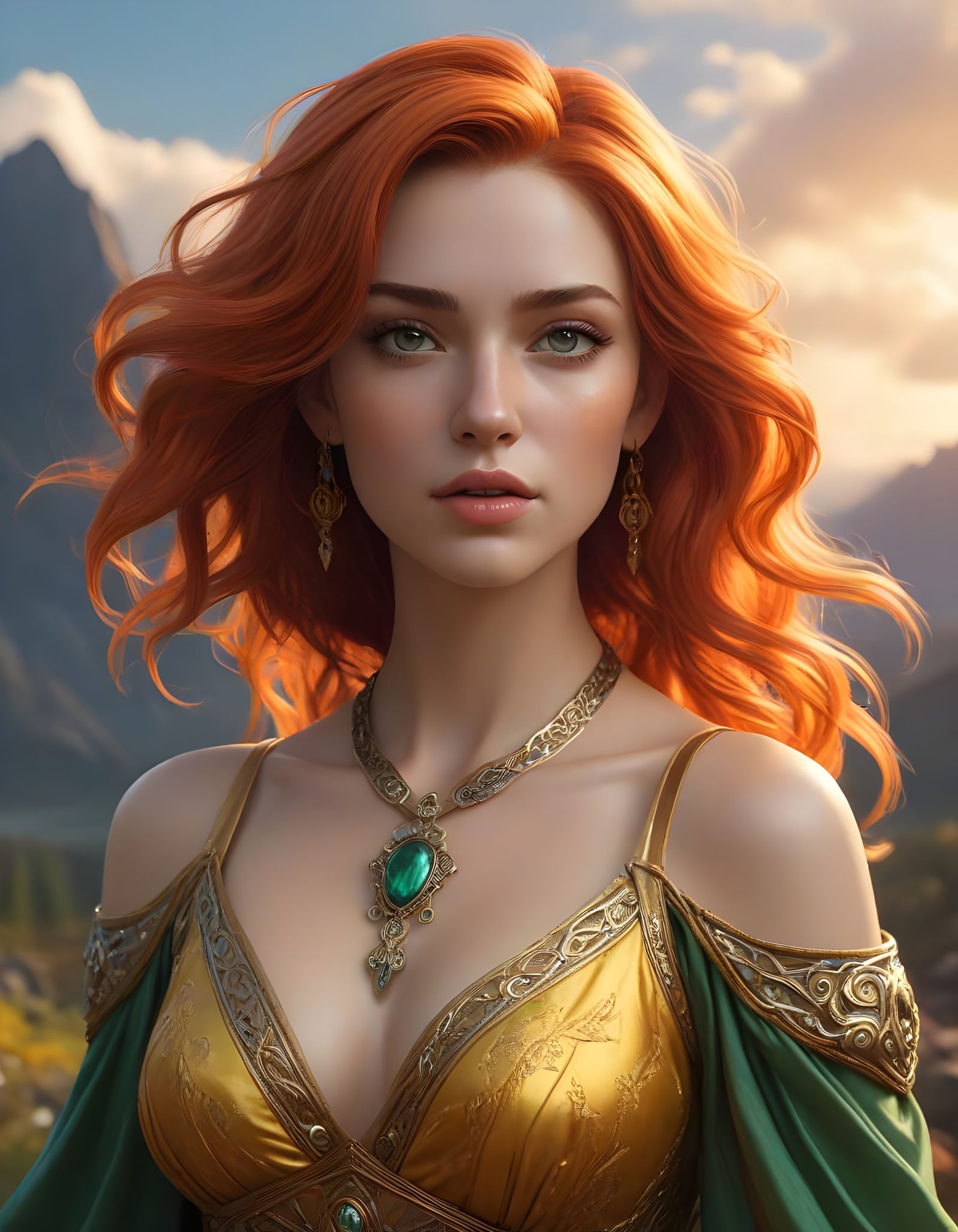 Vibrant Goddess of the Sun Shines in Sunset Glow