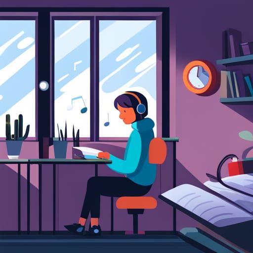 Lo-fi Girl Immersed in Music Amid Blizzard