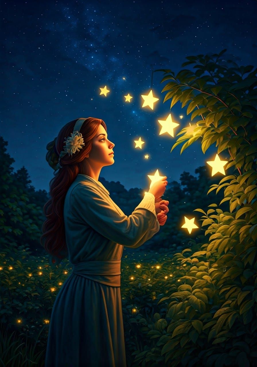 Moonlight Gardener Tending Celestial Blooms