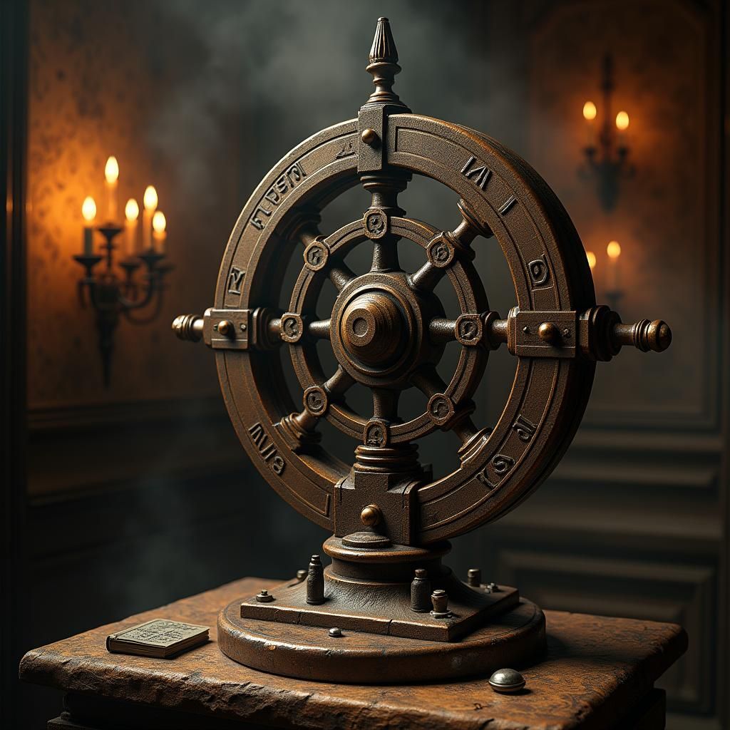 Ancient Rota Cipher Wheel in Mystical Chamber