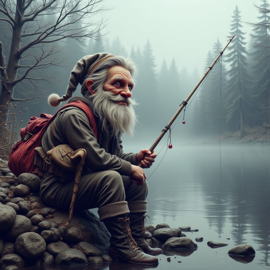 Santa Claus Fishing in Dreamlike Surrealism