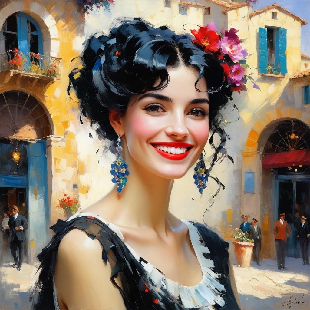 Italian Woman Portrait in Surreal Impressionist Style