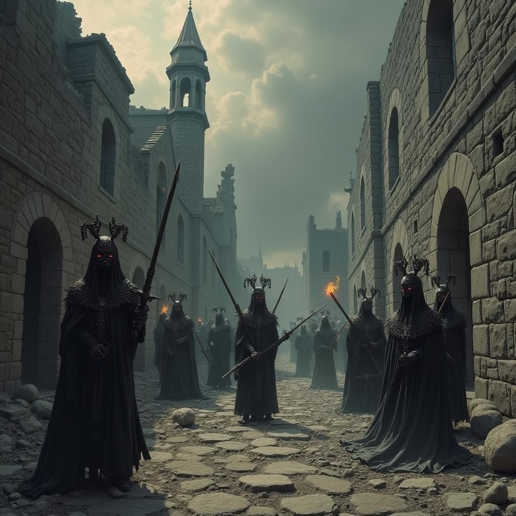 War Cult Conquest in Dark Fantasy Engraving Style