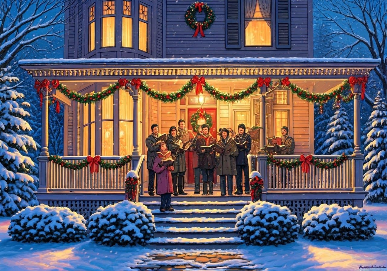 Victorian Christmas Carolers in Winter Wonderland