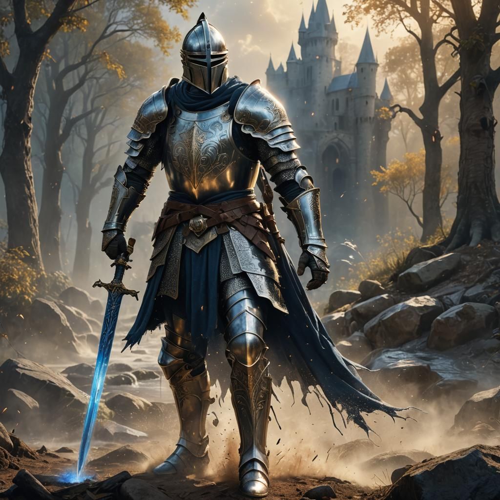 Knight in Shimmering Armor on Battlefield, Michael Parkes St...