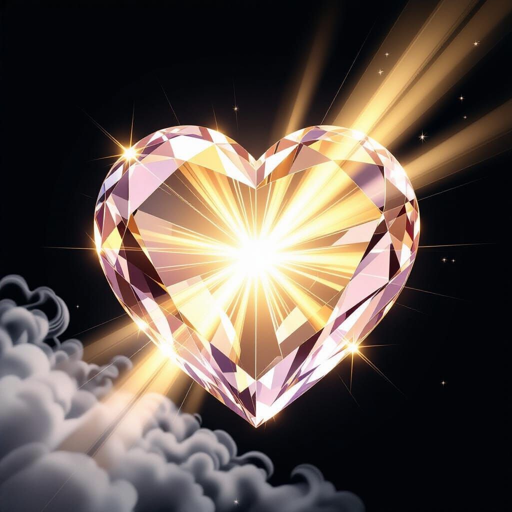 Crystalline Heart Radiating Light in Art Nouveau Style