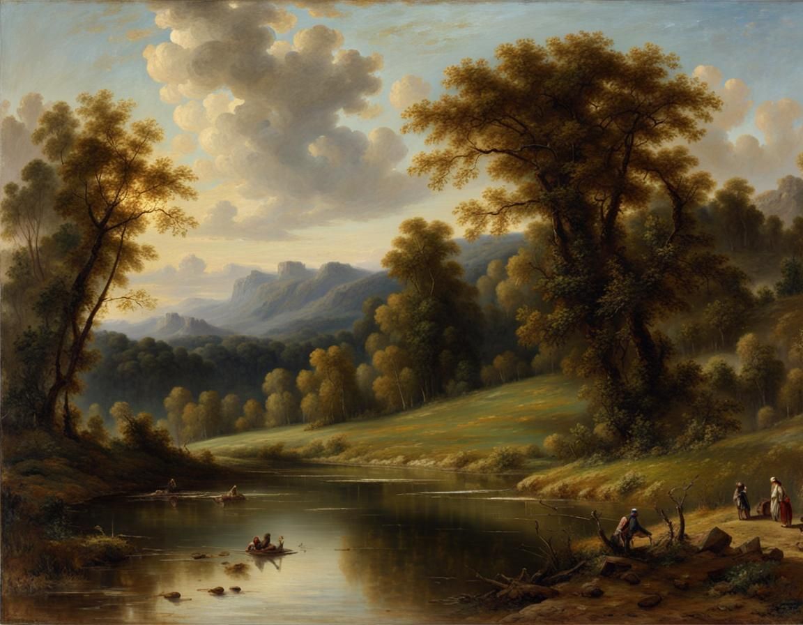 Lake Endine Oil Painting in Barbizon School Style