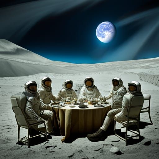 Hyperrealistic Dinner Party on the Moon