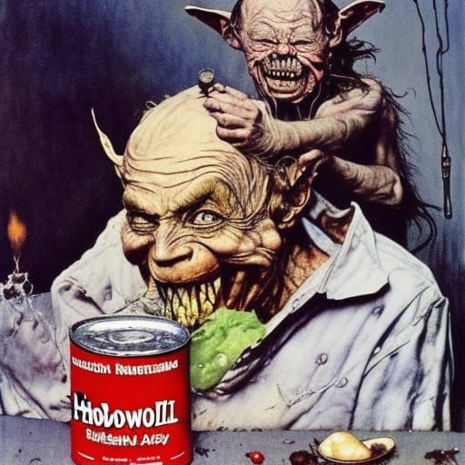 Hobgoblin Eating Beans: A Rockwell-esque Painting