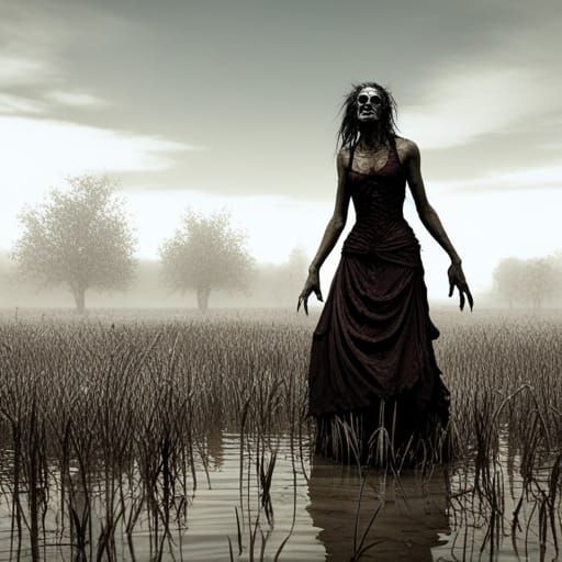 Dark Fantasy Ghoul in a Swamp, Hyperdetailed Art