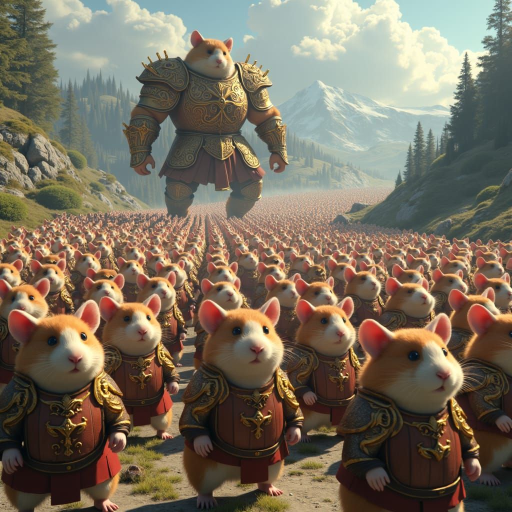Hamster Army in Wooden Armor: Fantasy Matte Painting