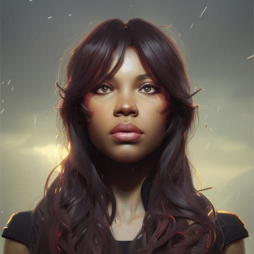 Storm Girl Portrait in Art Nouveau Style