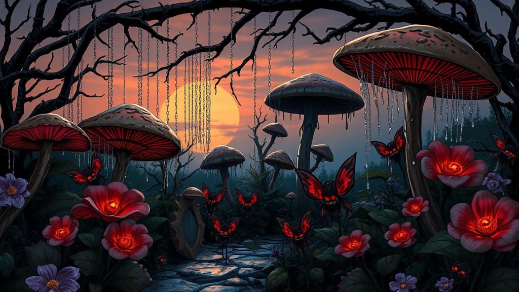 Sinister Fairy Garden with Malevolent Fae, Dark Fantasy