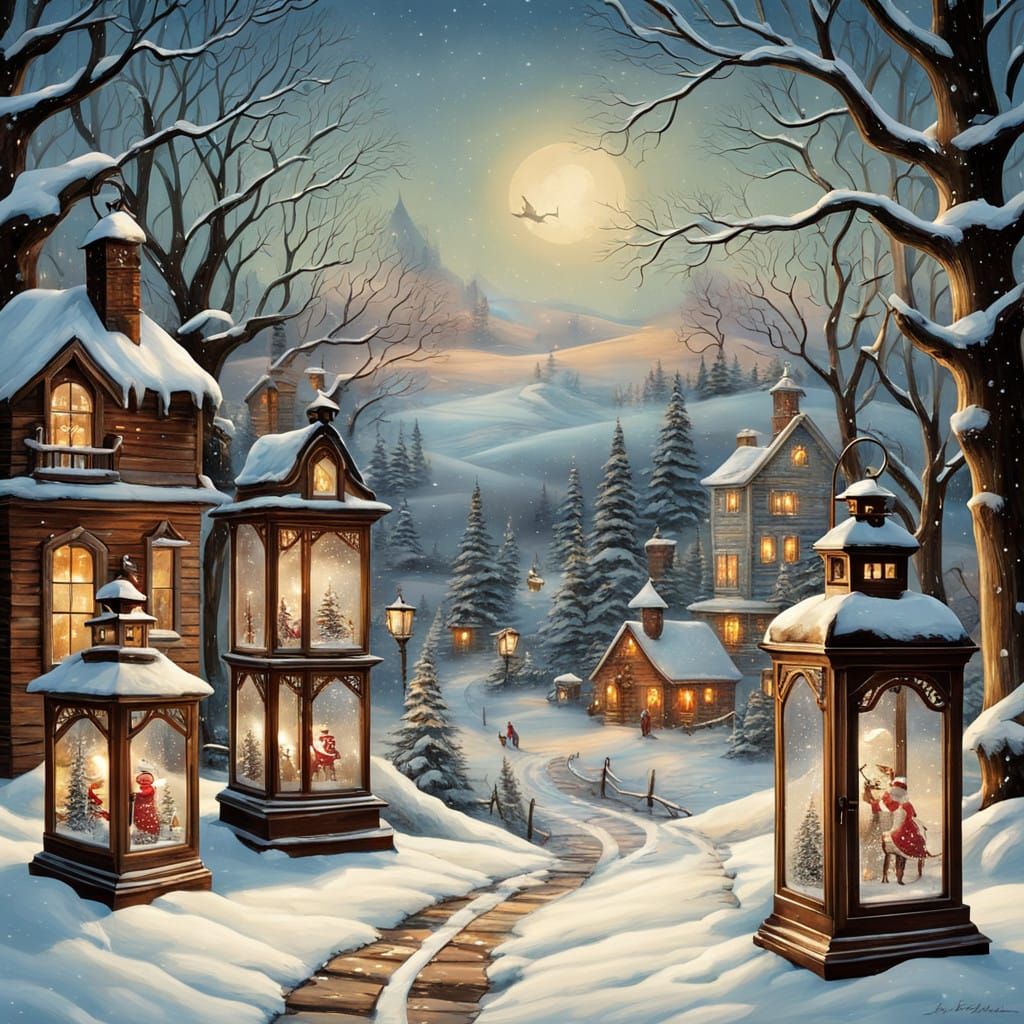 Vintage Christmas Lanterns Radiate Whimsical Winter Wonder