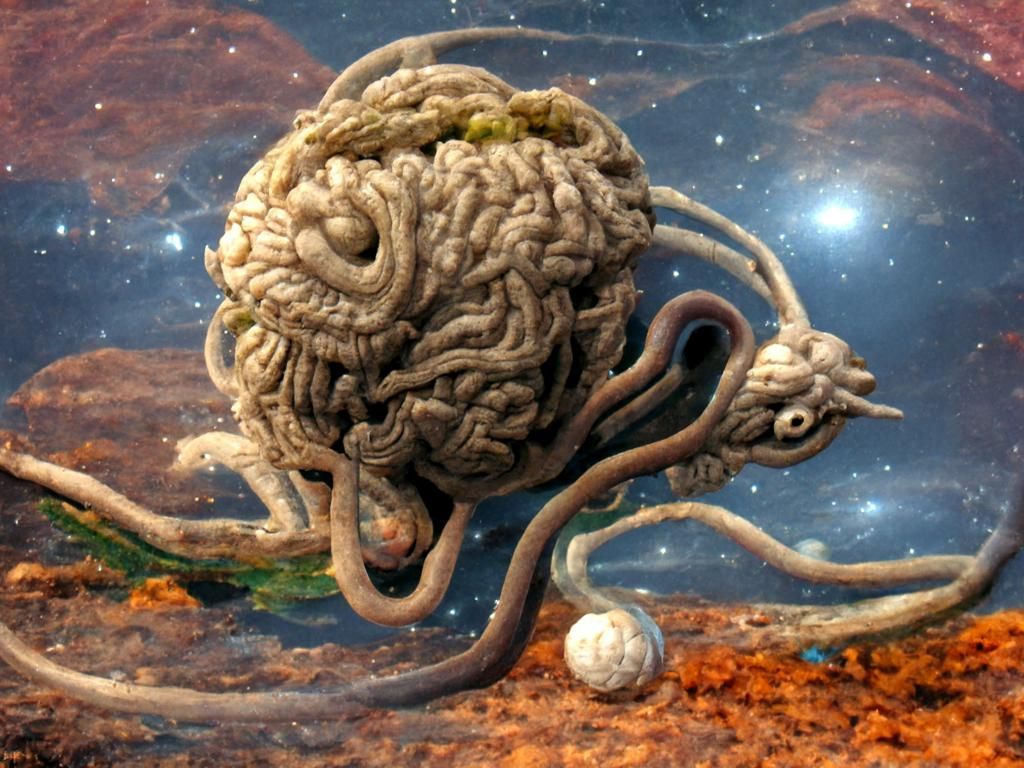 Brain Creature with Tentacles Capturing Planet