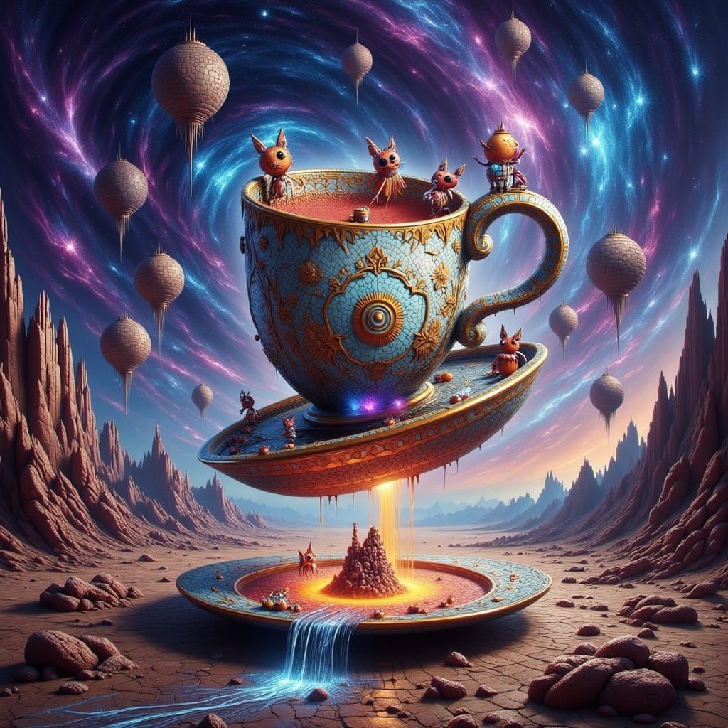 Giant Sentient Teacup in Cosmic Sky