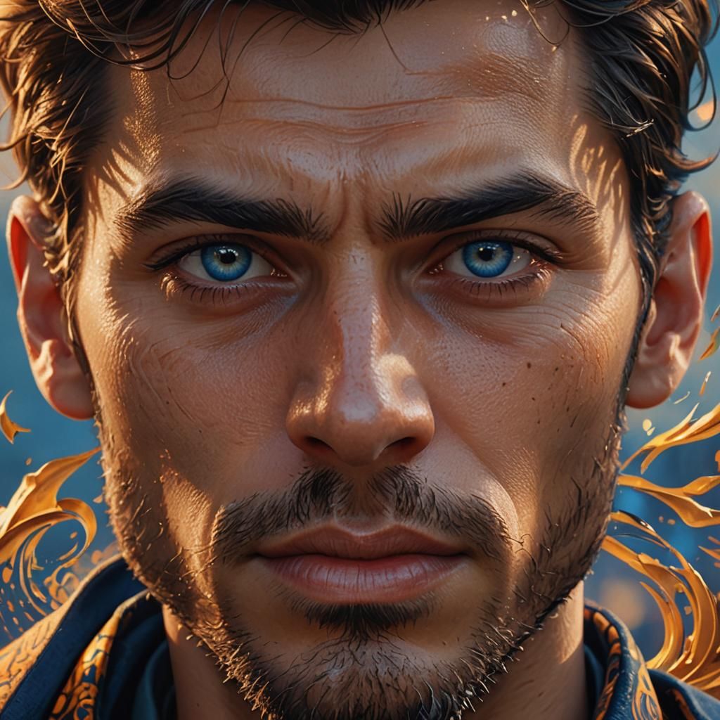 Hyperrealistic Portrait of Handsome Man in Matte Painting St...