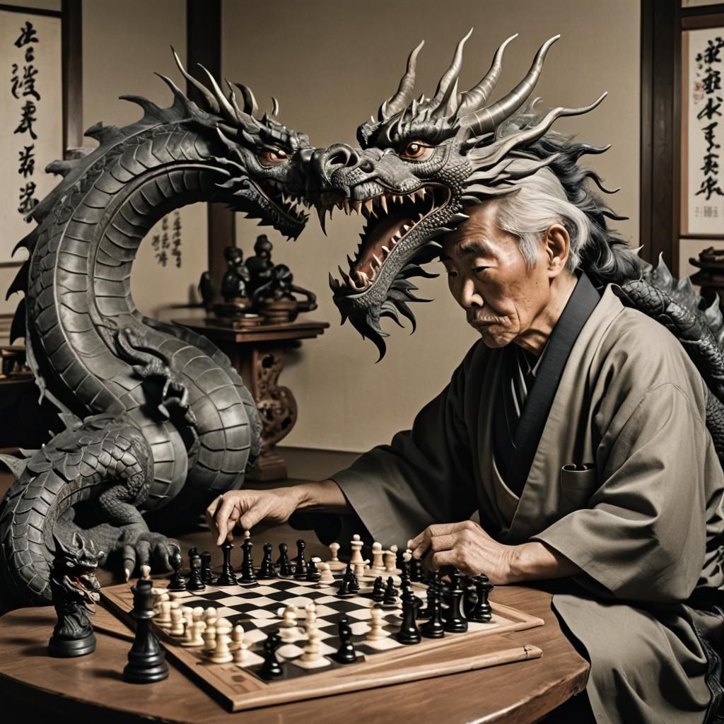 Chess Game: Man Versus Dragon in Japanese Style