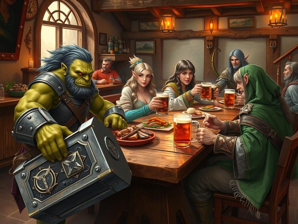 In a bustling tavern nestled at the heart of a vibrant RPG w...
