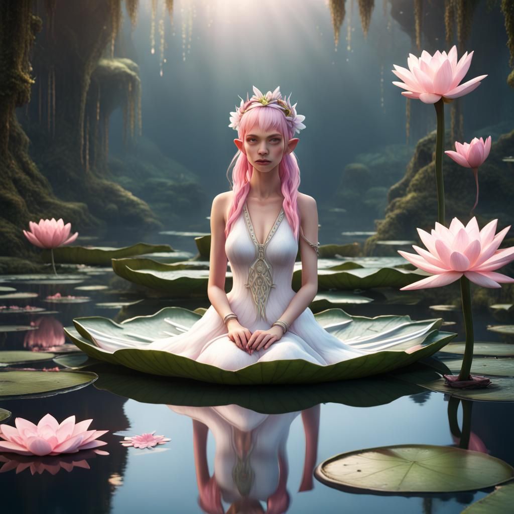 Water Lily Fairy on Lily Pad, Fantasy Concept Art