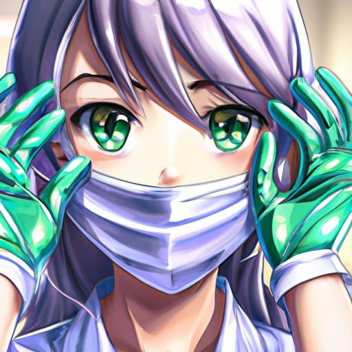 Surgical Nurse with Green Eyes, Anime Illustration