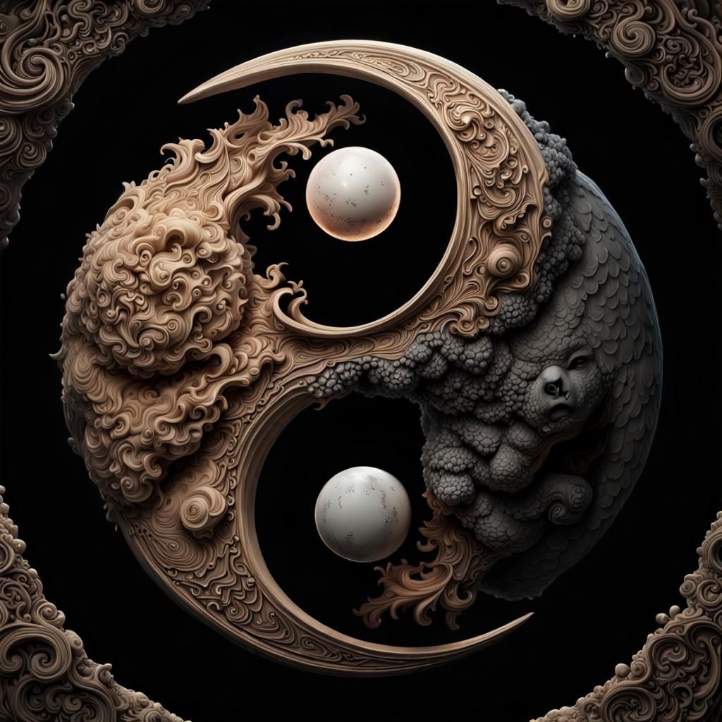 Yin-Yang Symbol Crumbling into Dust: Digital Painting