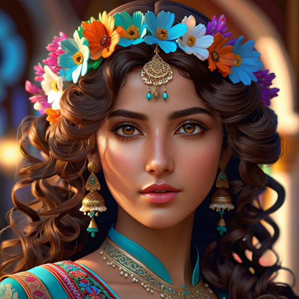 Beautiful Embroidered Portrait of a Palestinian Woman