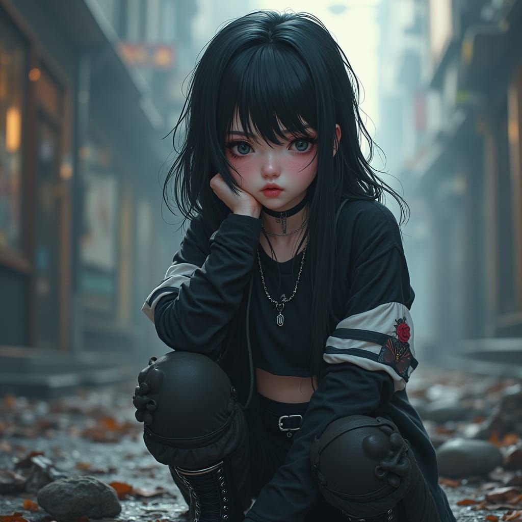 Emo Girl in Detailed Matte Painting Style