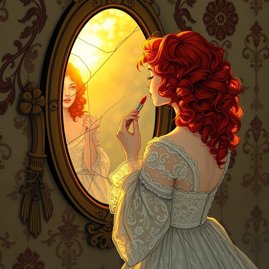 Woman with Lipstick in Sunlight: Art Nouveau Style