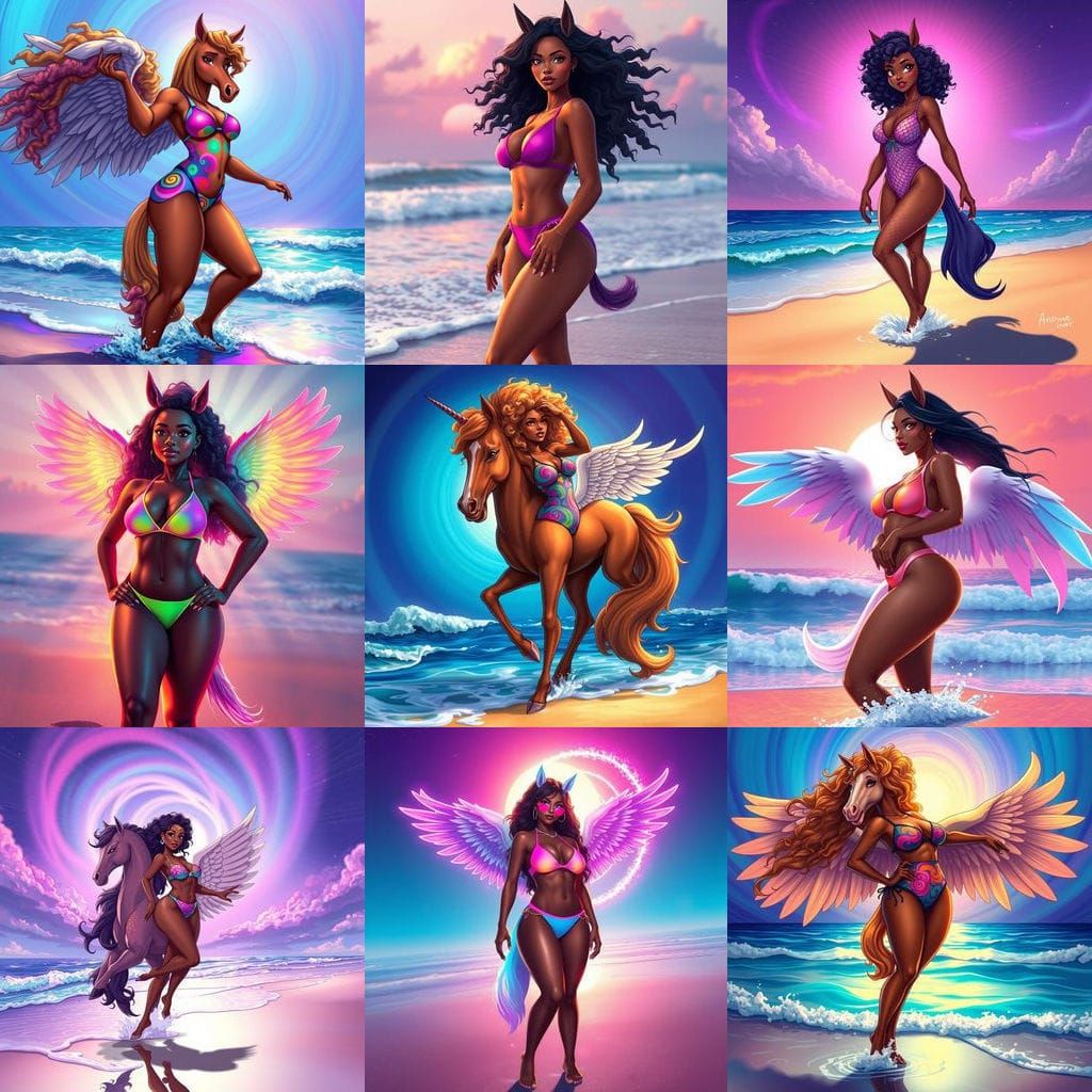 Surreal African American Pegasus Goddess Basks in Vibrant Be...