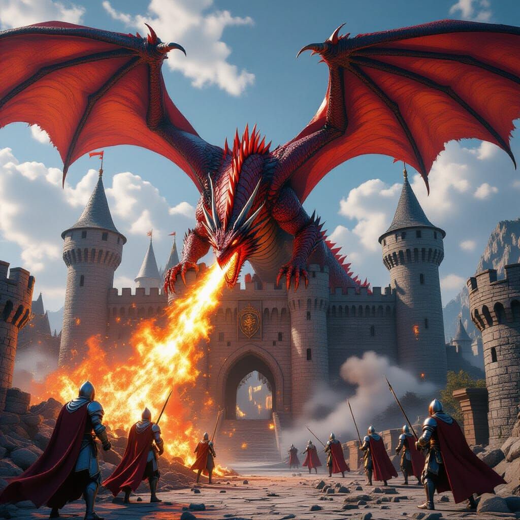 Red Dragon's Fiery Descent: Epic Cinematic Battle