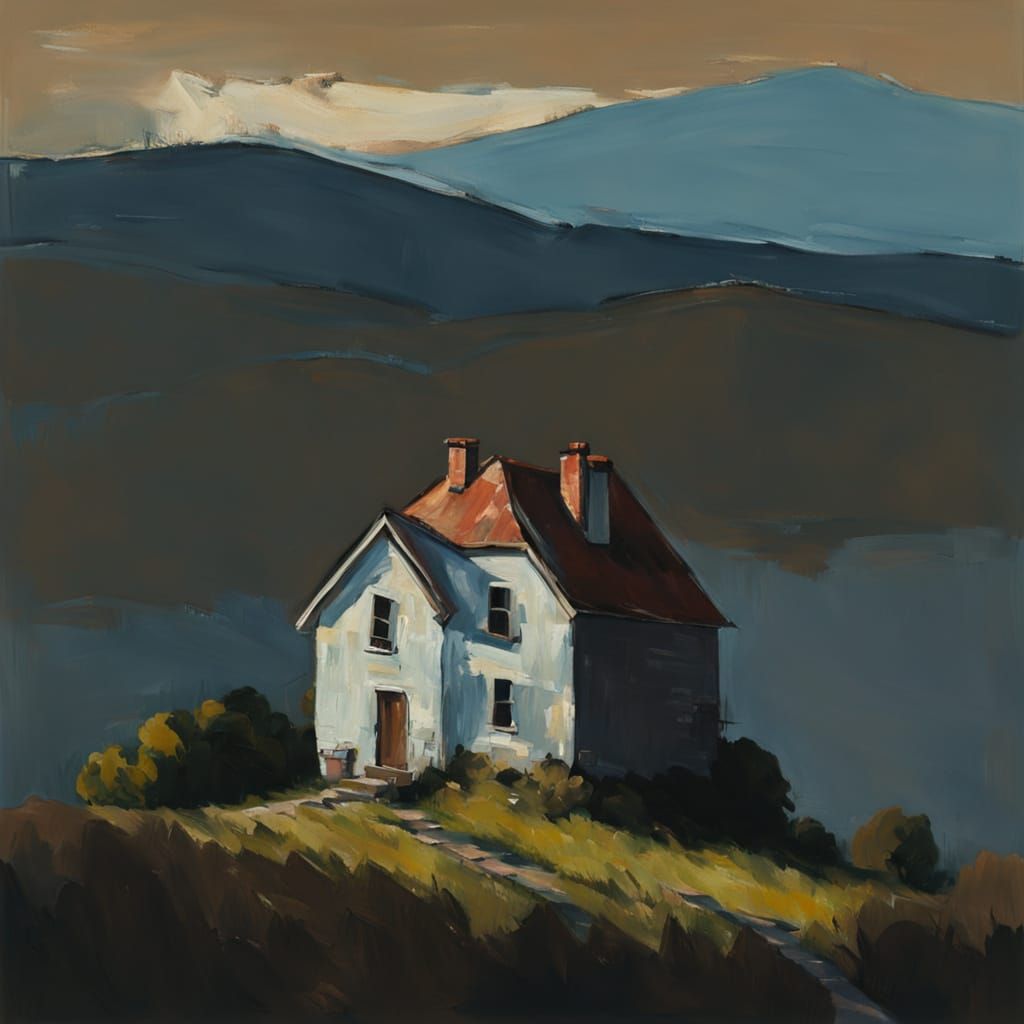 Impressionist Gouache Painting of an Old House