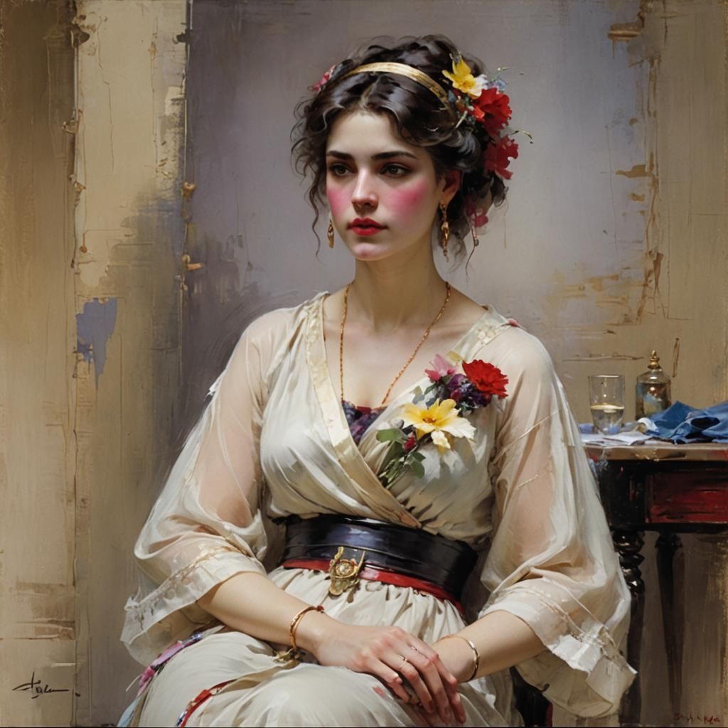 Elegant Woman in Daeni Style Painting