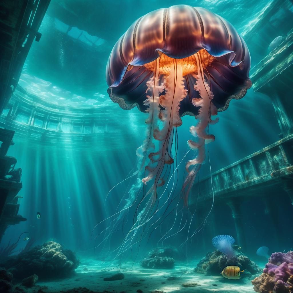 Surreal Underwater Atlantis with Giant Jellyfish in Cel-Shad...