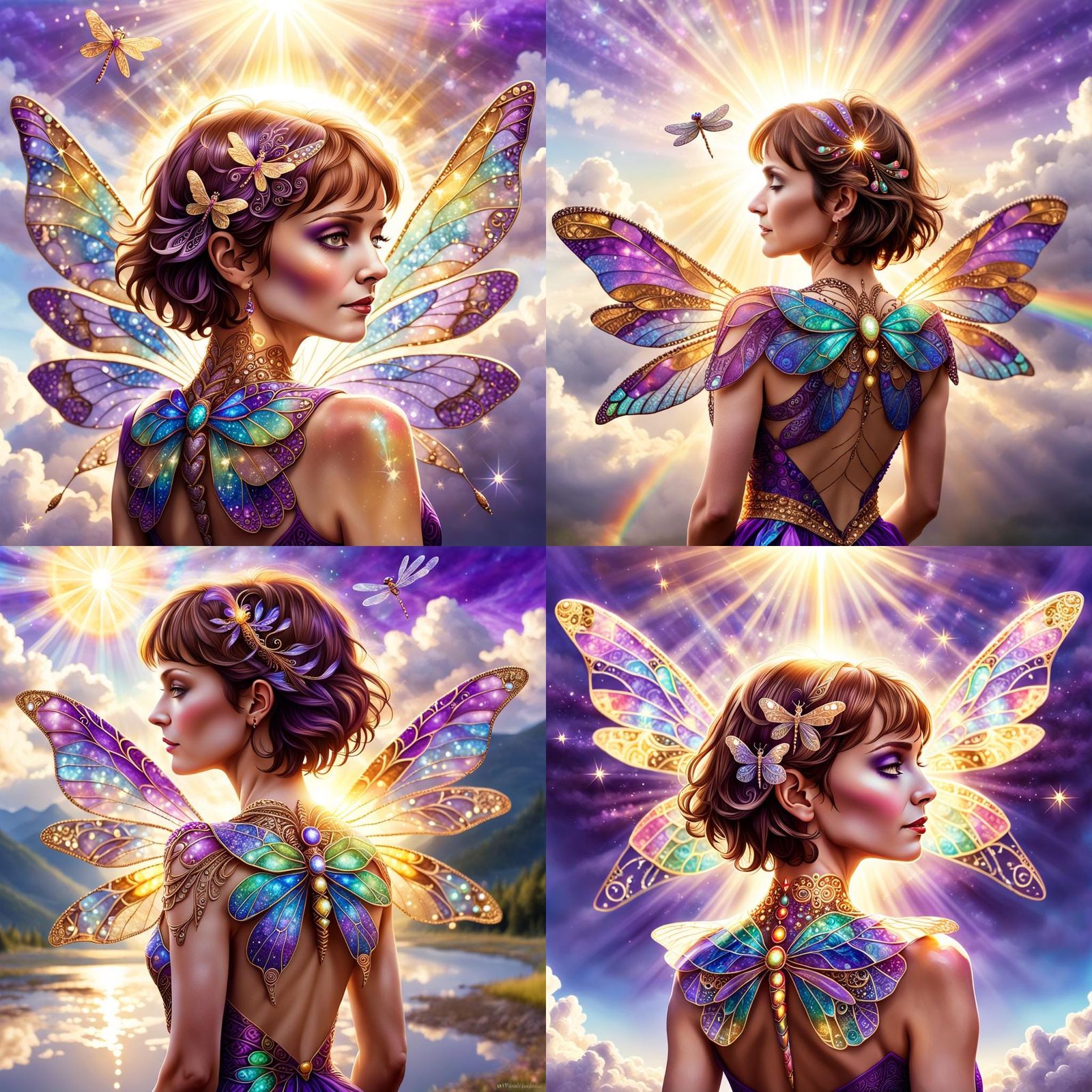 Woman with Dragonfly Wings in Fractal Style