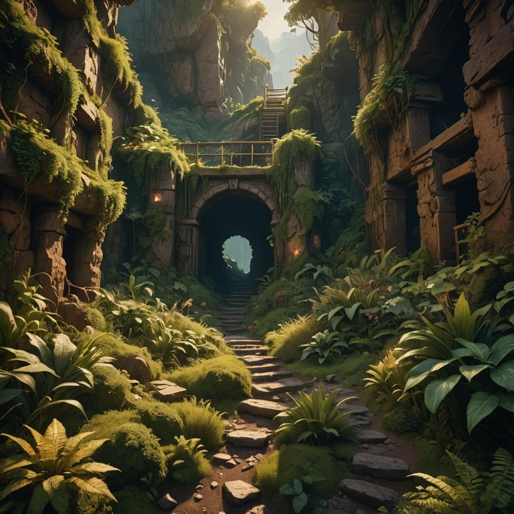 Overgrown Mineshaft Entrance in Mountain Landscape