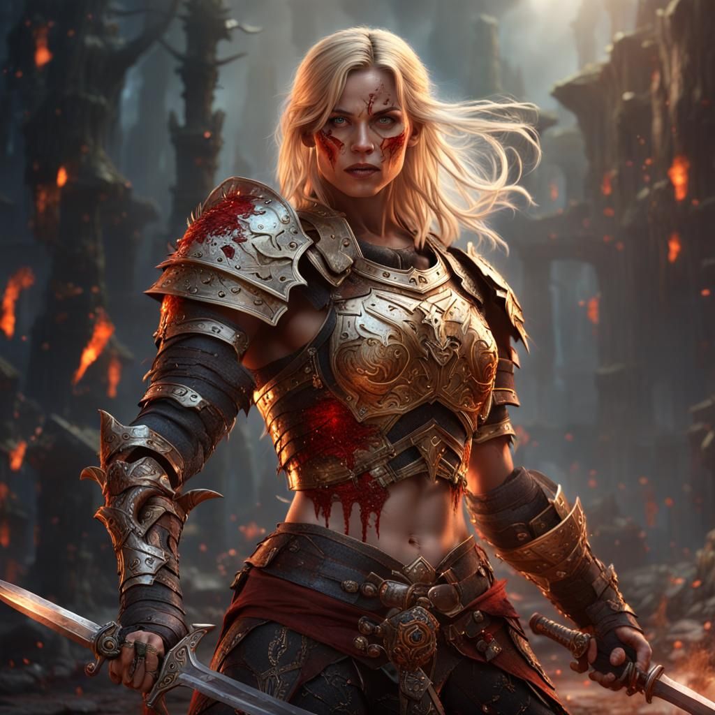 Fantasy Female Warrior with Swords in Detailed Art