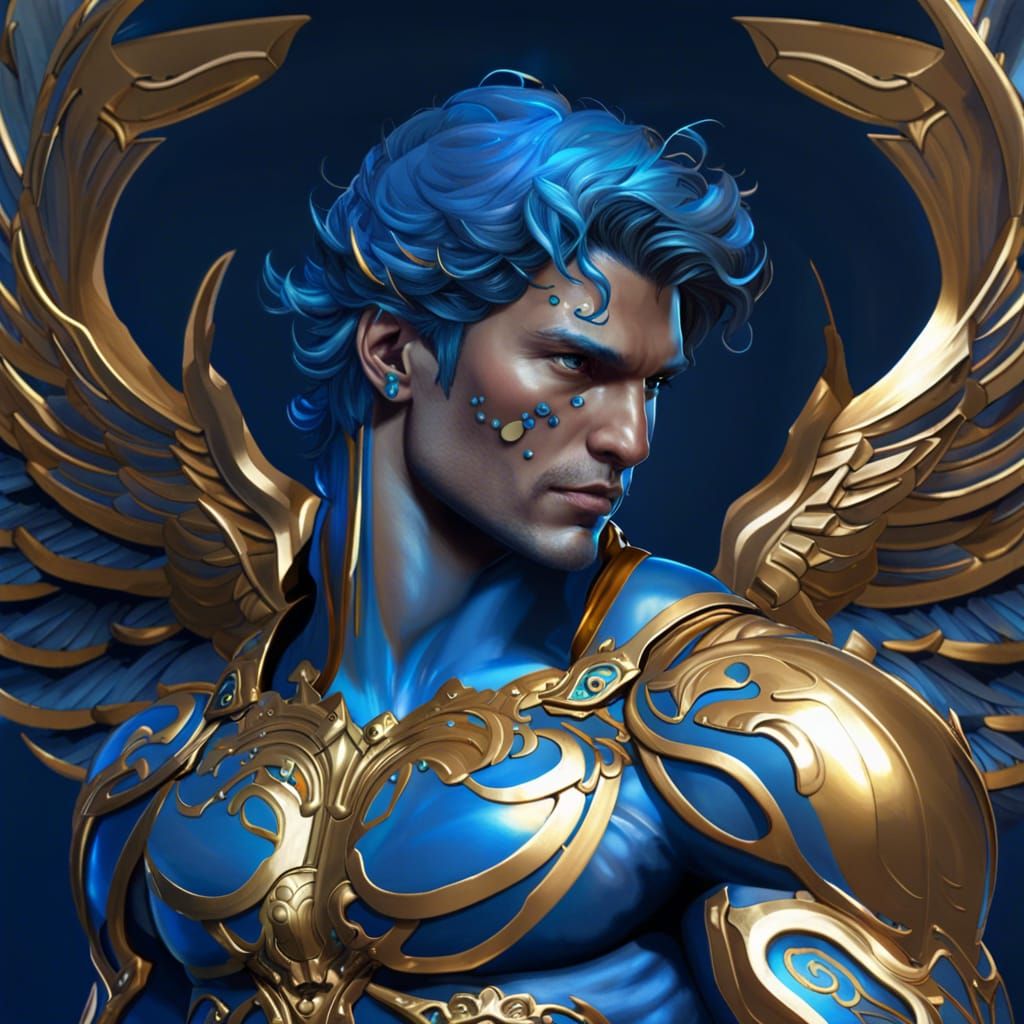Blue and Gold Angel in Armor Illustration