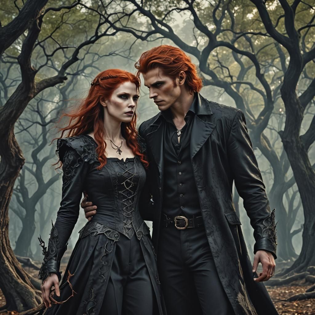 Witch and Vampire Soulmates in Hyperrealistic Style