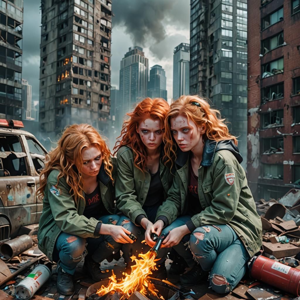 Post-Apocalyptic Rooftop Scene: Despair Amidst Neon Slums